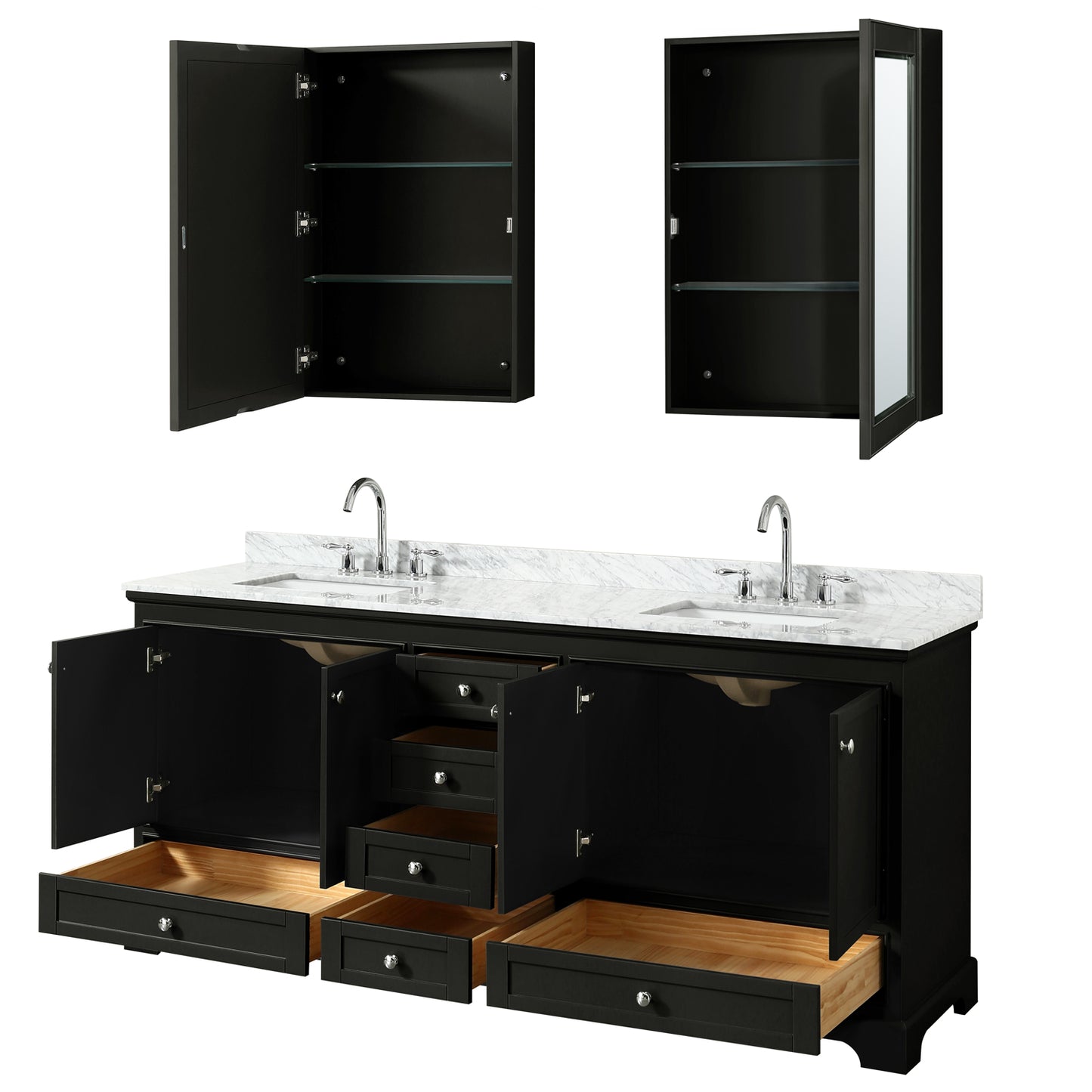 Deborah 80" Double Vanity in Dark Espresso, Top, Square Sinks, Medicine Cabinets