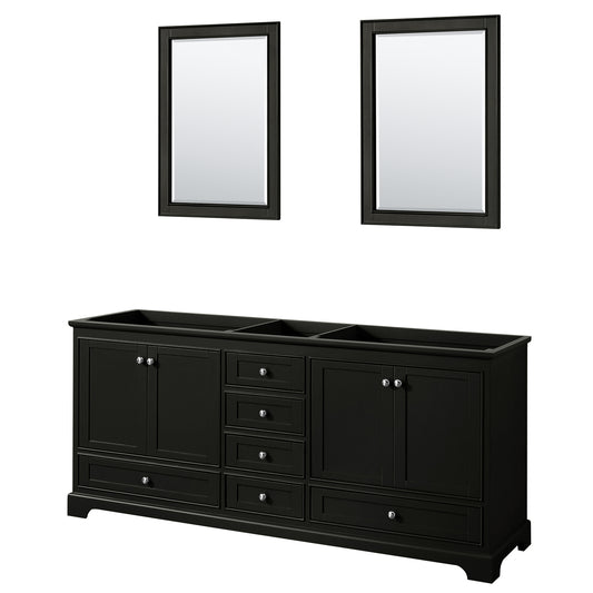 Deborah 80 Inch Double Bathroom Vanity in Dark Espresso, No Countertop, No Sinks, and 24 Inch Mirrors