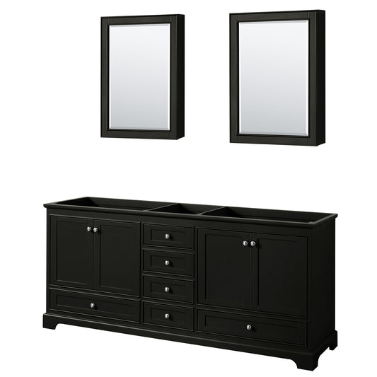 Deborah 80 Inch Double Bathroom Vanity in Dark Espresso, No Countertop, No Sinks, and Medicine Cabinets