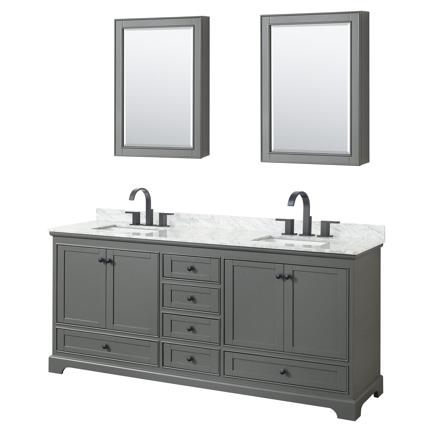 Deborah 80" Double Vanity in Dark Gray, Top, Black Trim, Medicine Cabinets