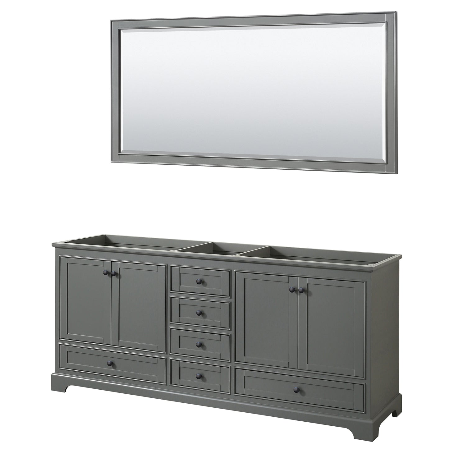 Deborah 80" Double Vanity in Dark Gray, No Top, Matte Black Trim, 70" Mirror