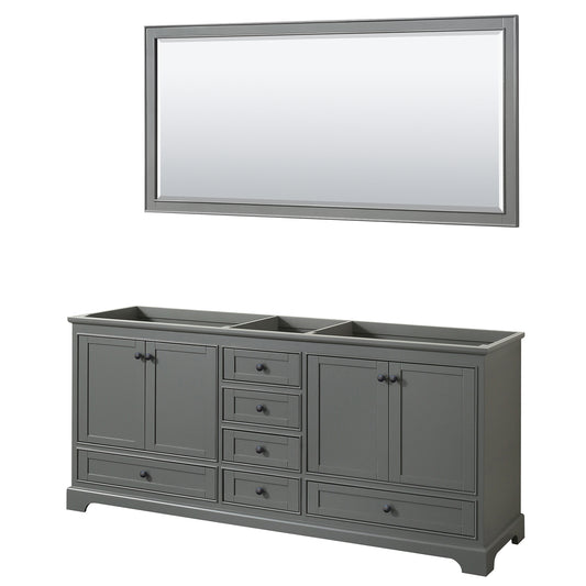 Deborah 80" Double Vanity in Dark Gray, No Top, Matte Black Trim, 70" Mirror