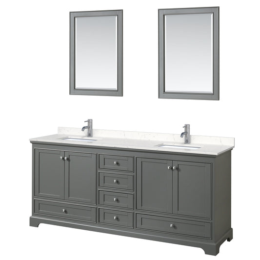 Deborah 80" Double Vanity in Dark Gray, Carrara Cultured Marble Top, 24" Mirrors