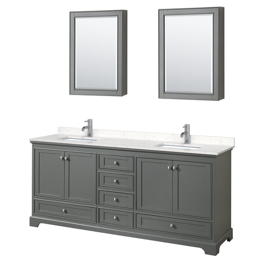 Deborah 80" Double Vanity in Gray, Carrara Marble Top, Medicine Cabinets