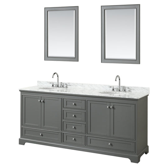 Deborah 80" Double Vanity in Dark Gray, Top, Oval Sinks, 24" Mirrors
