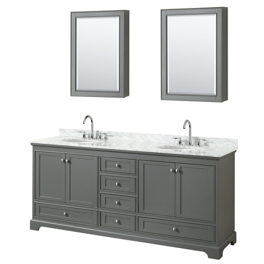 Deborah 80" Double Vanity in Dark Gray, Top, Oval Sinks, Medicine Cabinets
