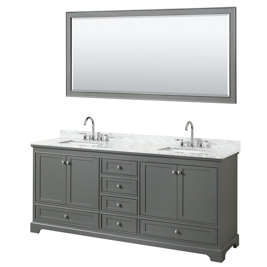 Deborah 80" Double Vanity in Dark Gray, Top, Square Sinks, 70" Mirror