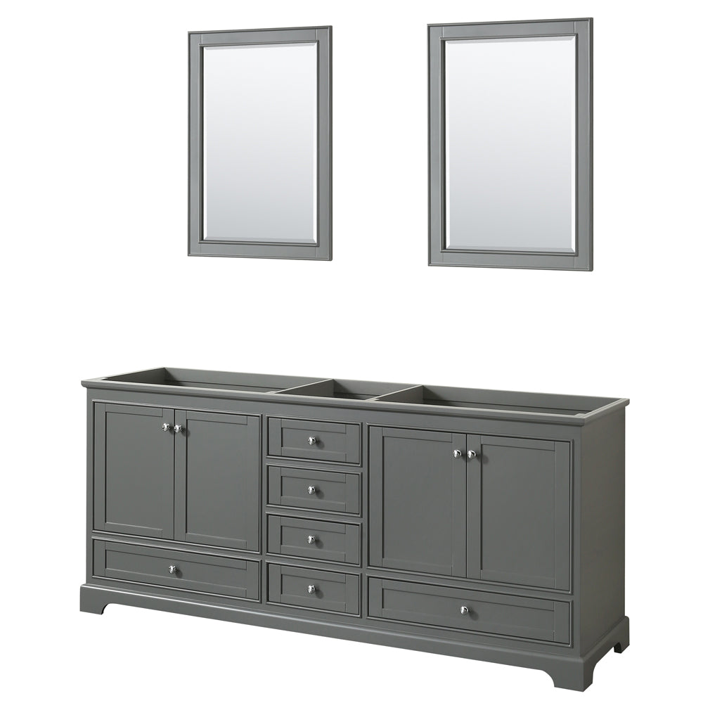 Deborah 80 inch Double Bathroom Vanity in Dark Gray, No Countertop, No Sinks, and 24 inch Mirrors