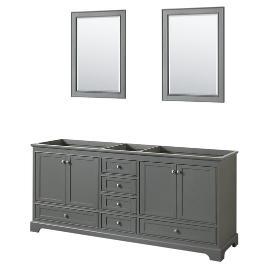 Deborah 80" Double Vanity in Dark Gray, No Top, No Sinks, 24" Mirrors
