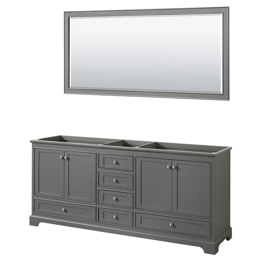 Deborah 80 Inch Double Bathroom Vanity in Dark Gray, No Countertop, No Sinks, and 70 Inch Mirror