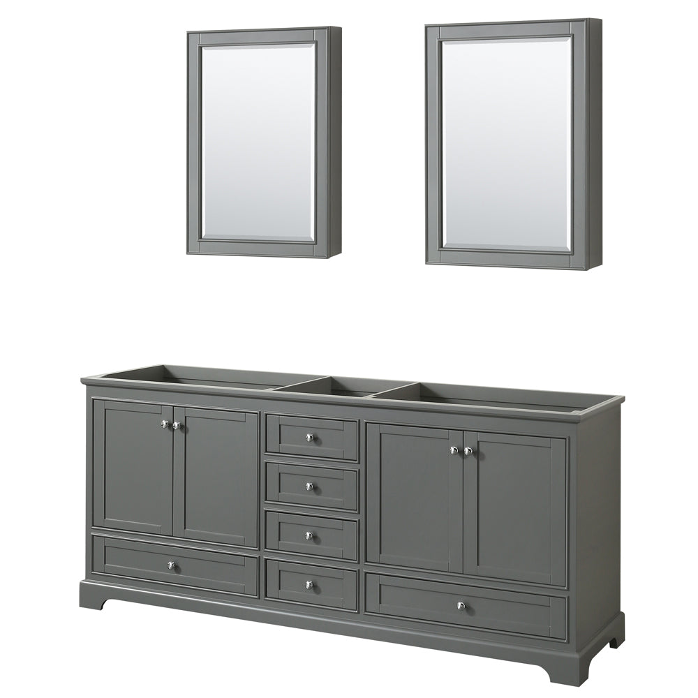 Deborah 80 inch Double Bathroom Vanity in Dark Gray, No Countertop, No Sinks, and Medicine Cabinets