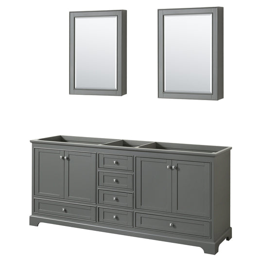 Deborah 80 inch Double Bathroom Vanity in Dark Gray, No Countertop, No Sinks, and Medicine Cabinets