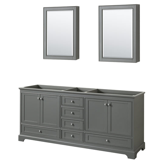 Deborah 80" Double Vanity in Dark Gray, No Top, No Sinks, Medicine Cabinets