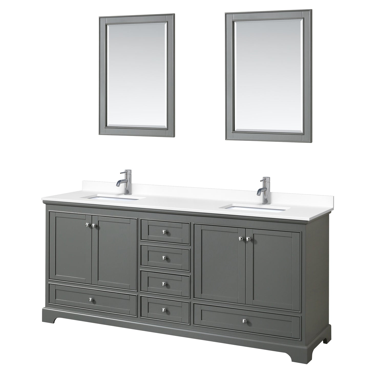 Deborah 80" Double Vanity in Dark Gray, White Cultured Marble Top, 24" Mirrors