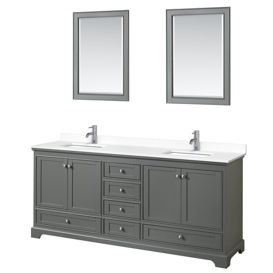Deborah 80" Double Vanity in Dark Gray, White Cultured Marble Top, 24" Mirrors