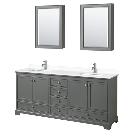 Deborah 80" Double Vanity in Gray, White Cultured Marble Top, Medicine Cabinets