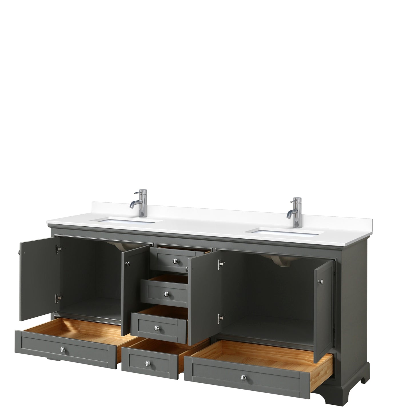 Deborah 80" Double Vanity in Dark Gray, White Cultured Marble Top, Sinks