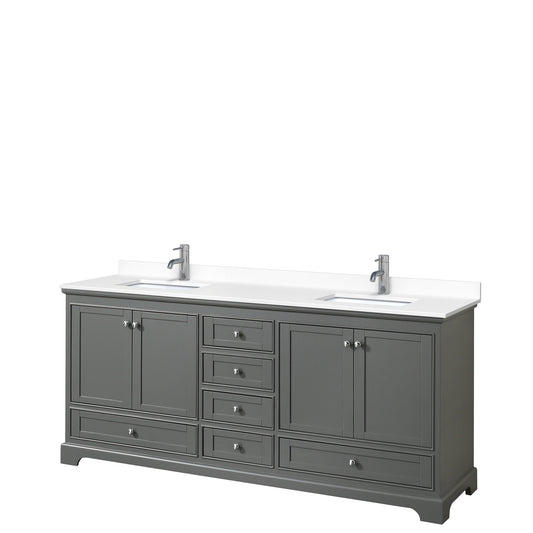 Deborah 80" Double Vanity in Dark Gray, White Cultured Marble Top, Sinks