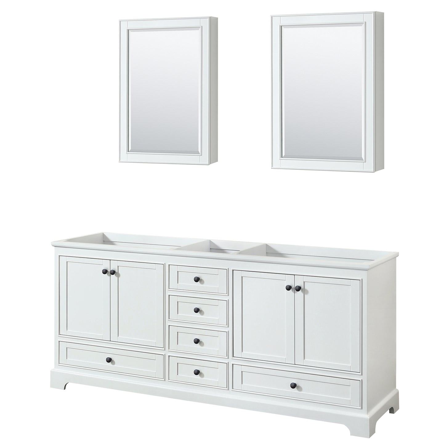 Deborah 80" Double Vanity in White, No Top, Matte Black Trim, Medicine Cabinets