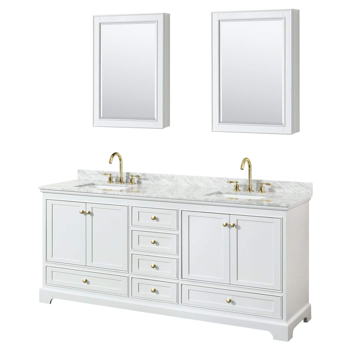 Deborah 80" Double Vanity in White, Top, Gold Trim, Medicine Cabinets