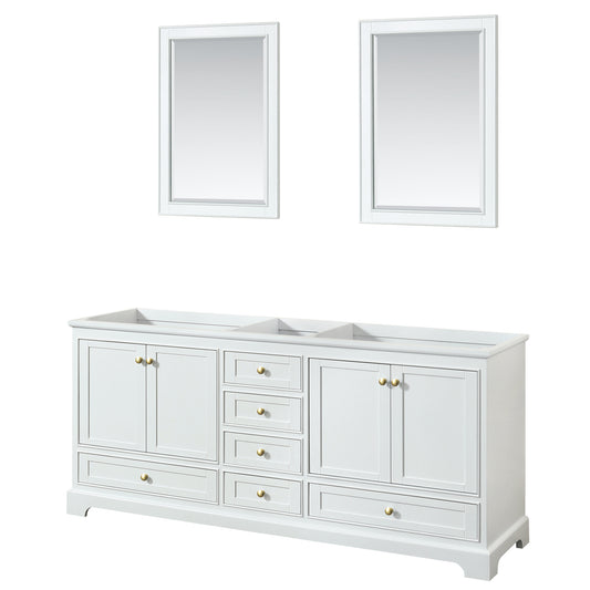 Deborah 80" Double Vanity in White, No Top, Brushed Gold Trim, 24" Mirrors