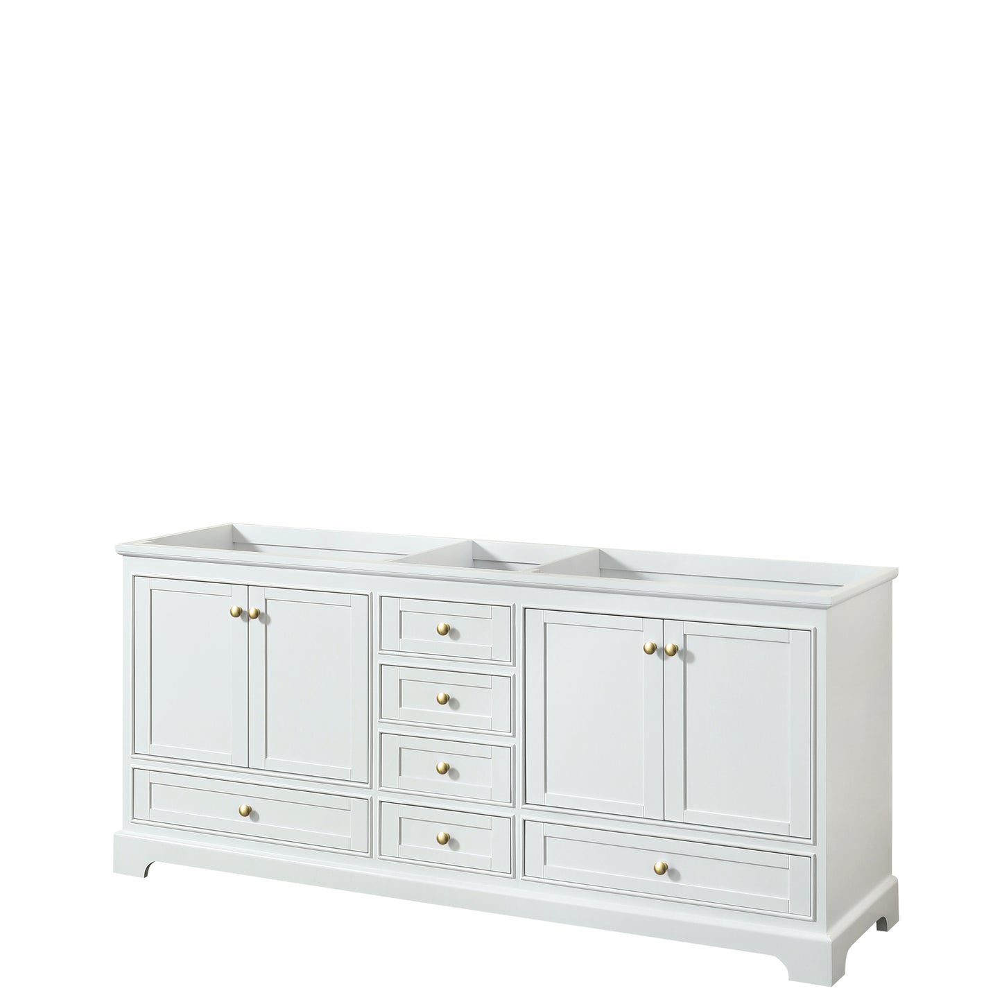 Deborah 80" Double Vanity in White, No Top, Brushed Gold Trim, No Mirrors
