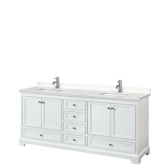 Deborah 80" Double Vanity in White, Carrara Cultured Marble Top, Sinks