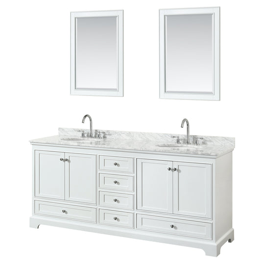 Deborah 80" Double Vanity in White, Top, Oval Sinks, 24" Mirrors