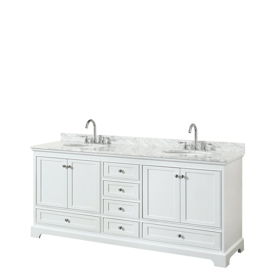 Deborah 80" Double Vanity in White, Top, Oval Sinks, No Mirrors
