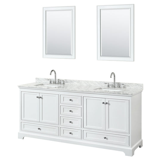 Deborah 80" Double Vanity in White, Top, Square Sinks, 24" Mirrors