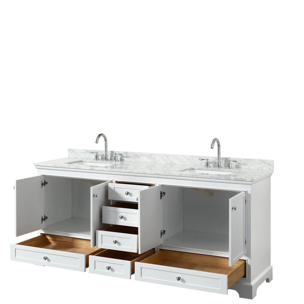 Deborah 80" Double Vanity in White, Top, Square Sinks, No Mirror