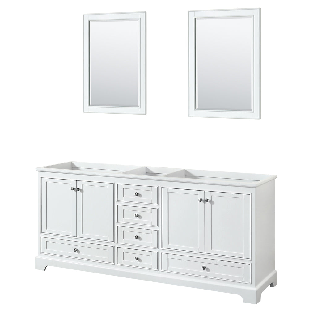 Deborah 80 inch Double Bathroom Vanity in White, No Countertop, No Sinks, and 24 inch Mirrors