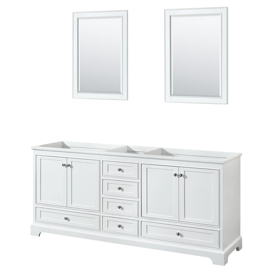 Deborah 80" Double Vanity in White, No Top, No Sinks, 24" Mirrors