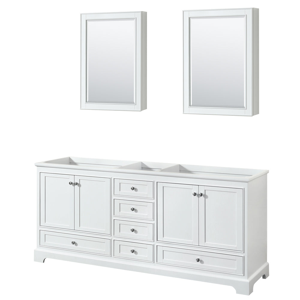 Deborah 80 inch Double Bathroom Vanity in White, No Countertop, No Sinks, and Medicine Cabinets