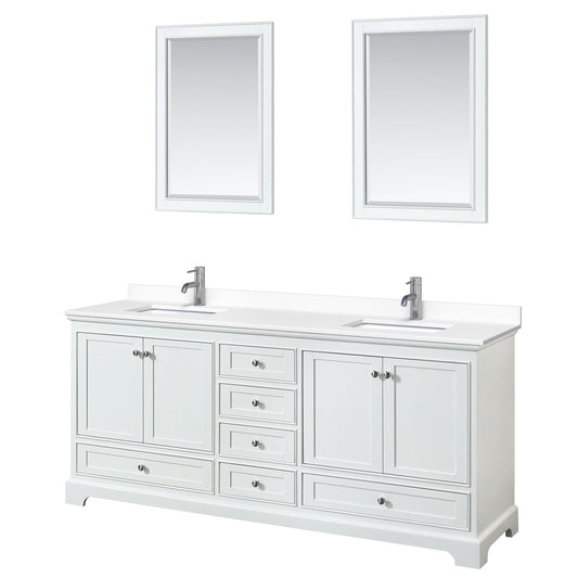 Deborah 80" Double Vanity in White, White Cultured Marble Top, 24" Mirrors