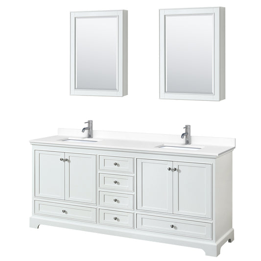 Deborah 80" Double Vanity in White, White Cultured Marble Top, Medicine Cabinets