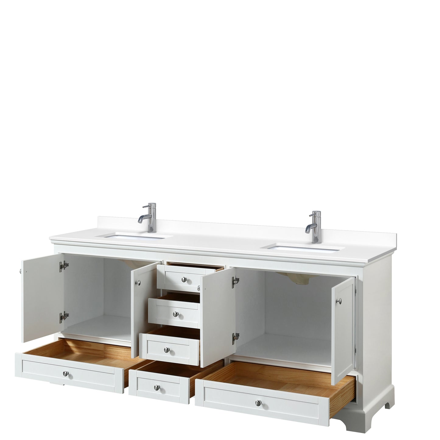 Deborah 80" Double Vanity in White, White Cultured Marble Top, Sinks