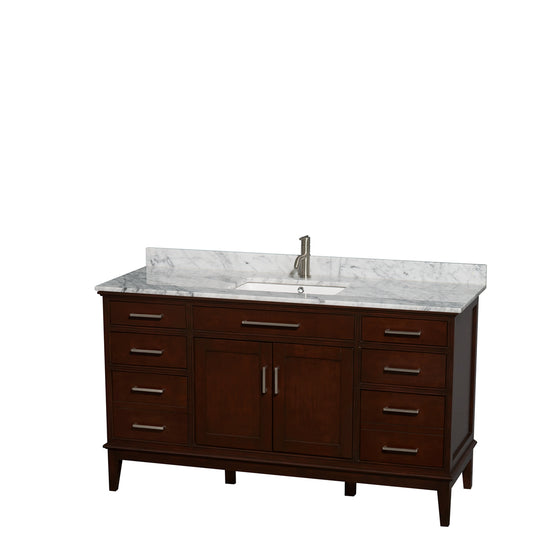 Hatton 60 inch Single Bathroom Vanity in Dark Chestnut, White Carrara Marble Countertop, Undermount Square Sink, and No Mirror