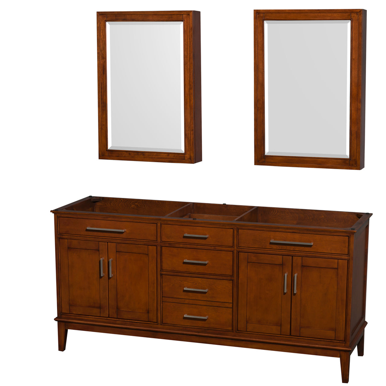 Wyndham Collection Hatton 72" Double Vanity in Light Chestnut, No Top, No Sinks, Medicine Cabinets