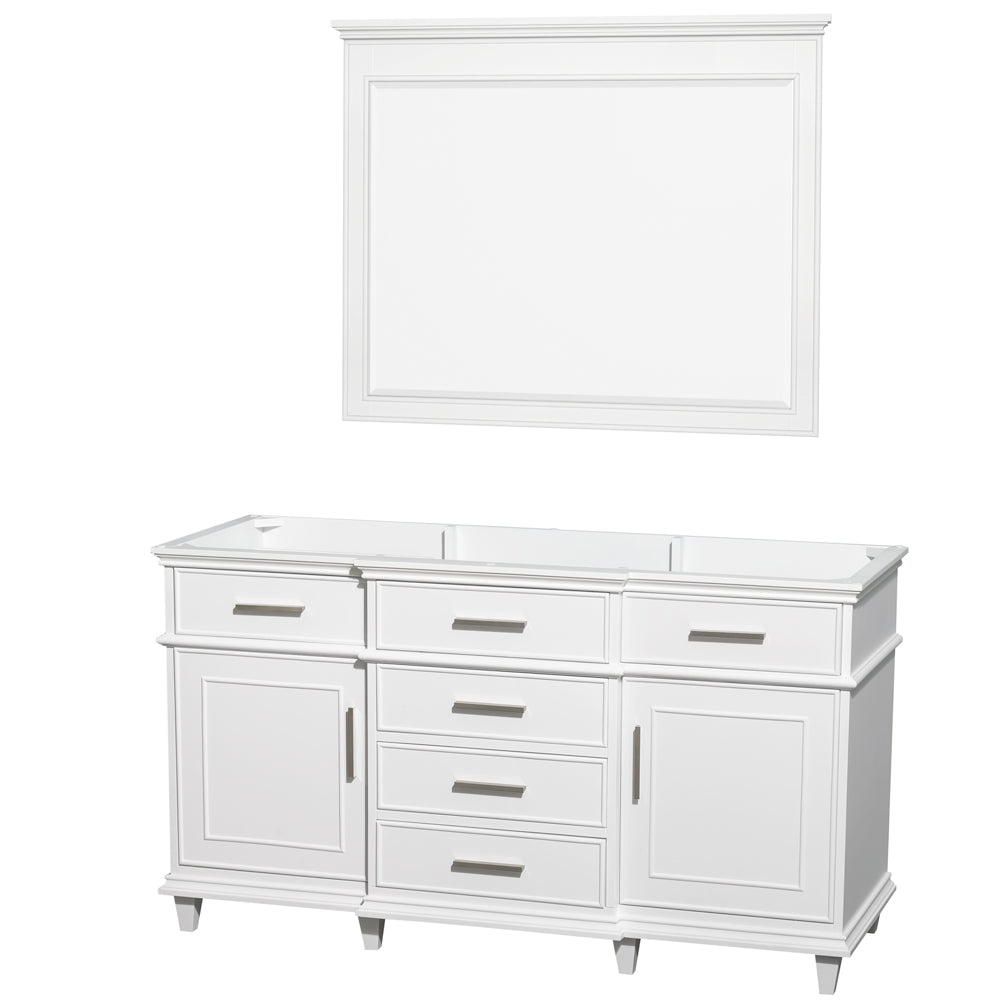 Berkeley 60" Single Vanity in White, No Top, No Sink, 44" Mirror