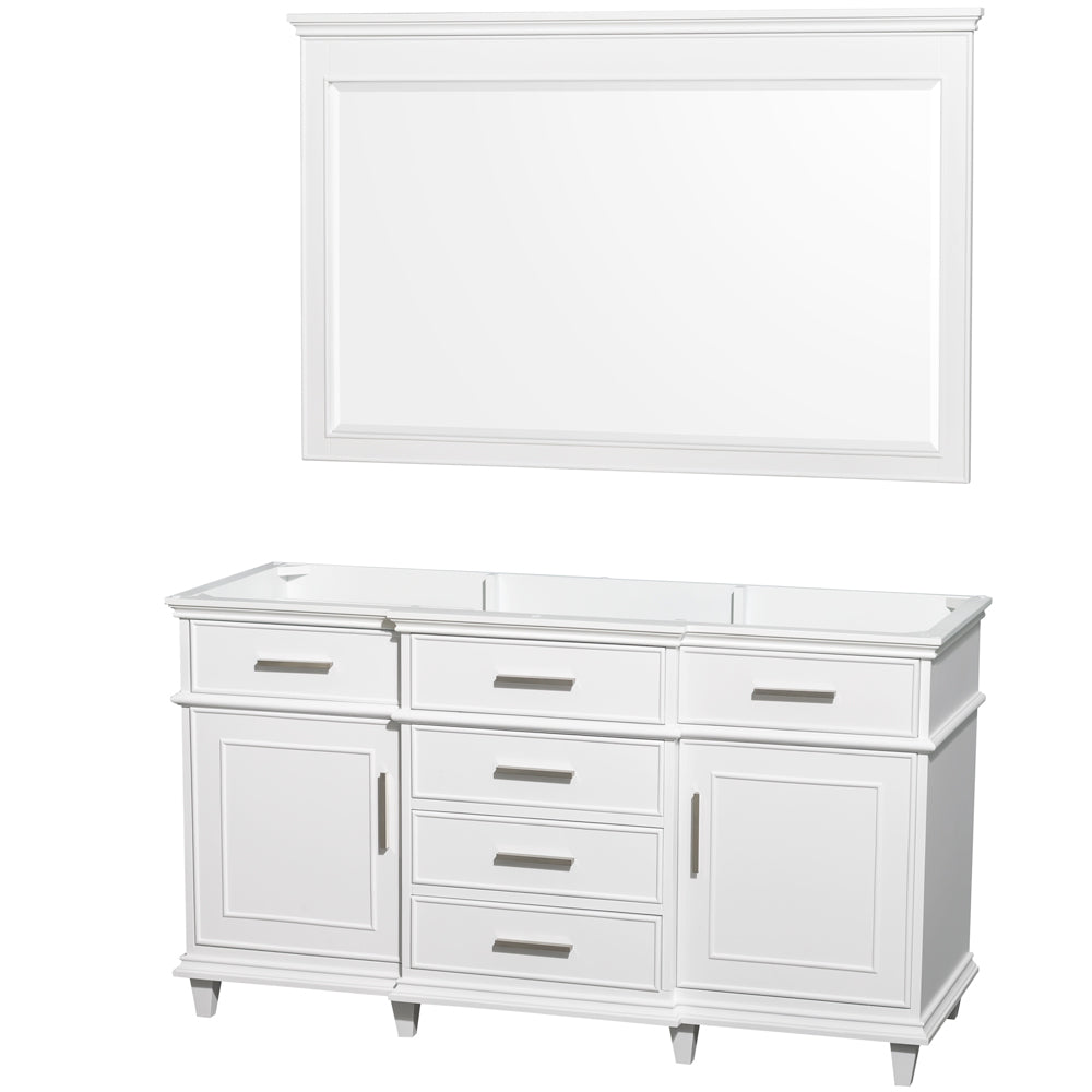 Berkeley 60" Single Vanity in White, No Top, No Sink, 56" Mirror