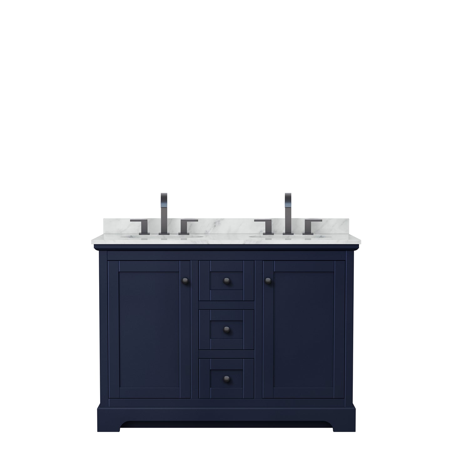 Avery 48" Double Vanity in Dark Blue, Top, Oval Sinks, Matte Black Trim