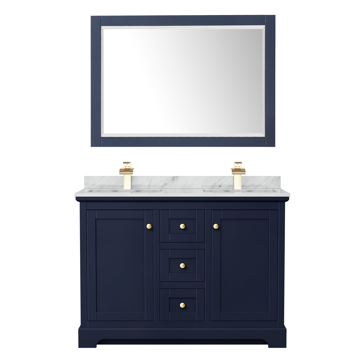 Avery 48" Double Vanity in Dark Blue, Top, Square Sinks, 46" Mirror