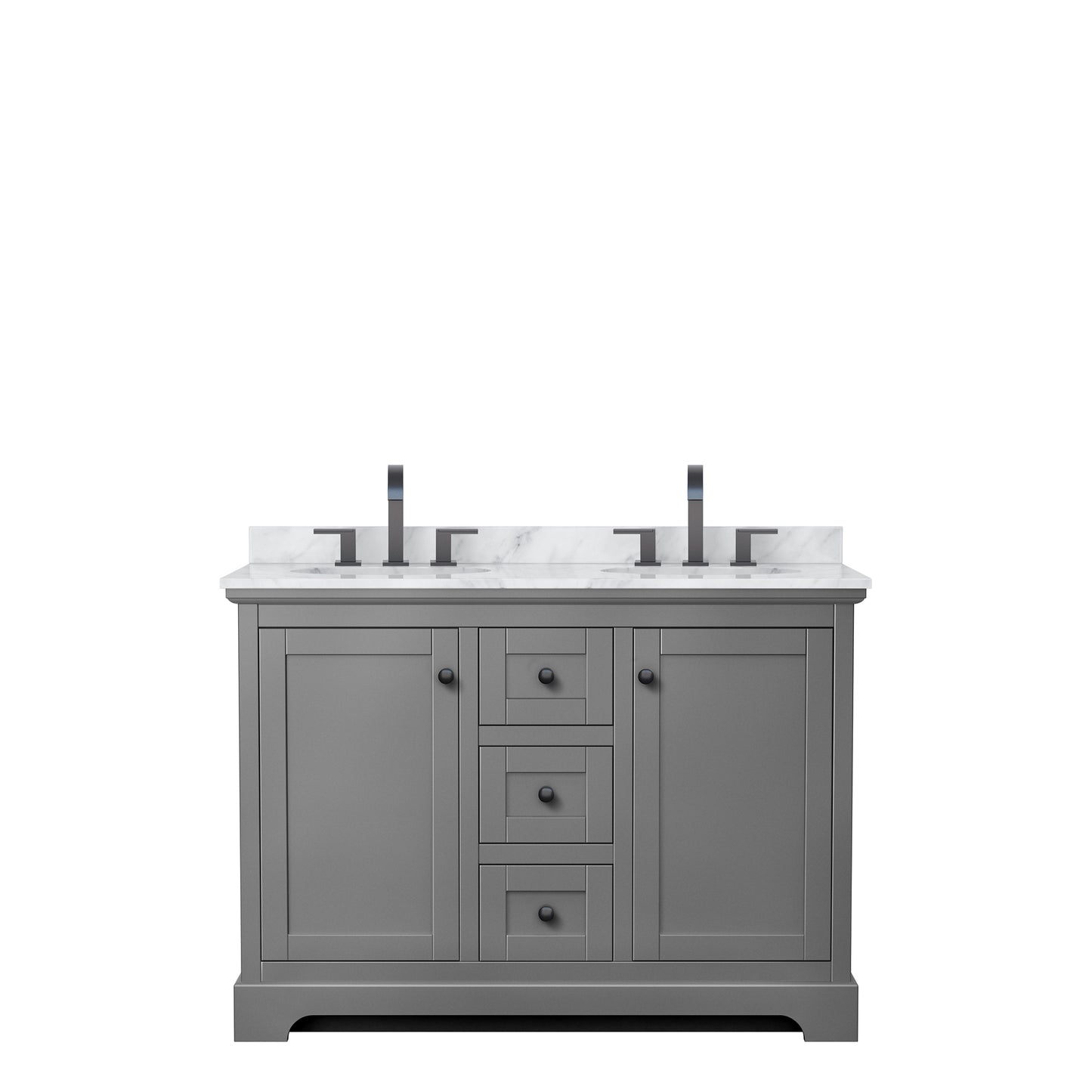 Avery 48" Double Vanity in Dark Gray, Top, Oval Sinks, Matte Black Trim