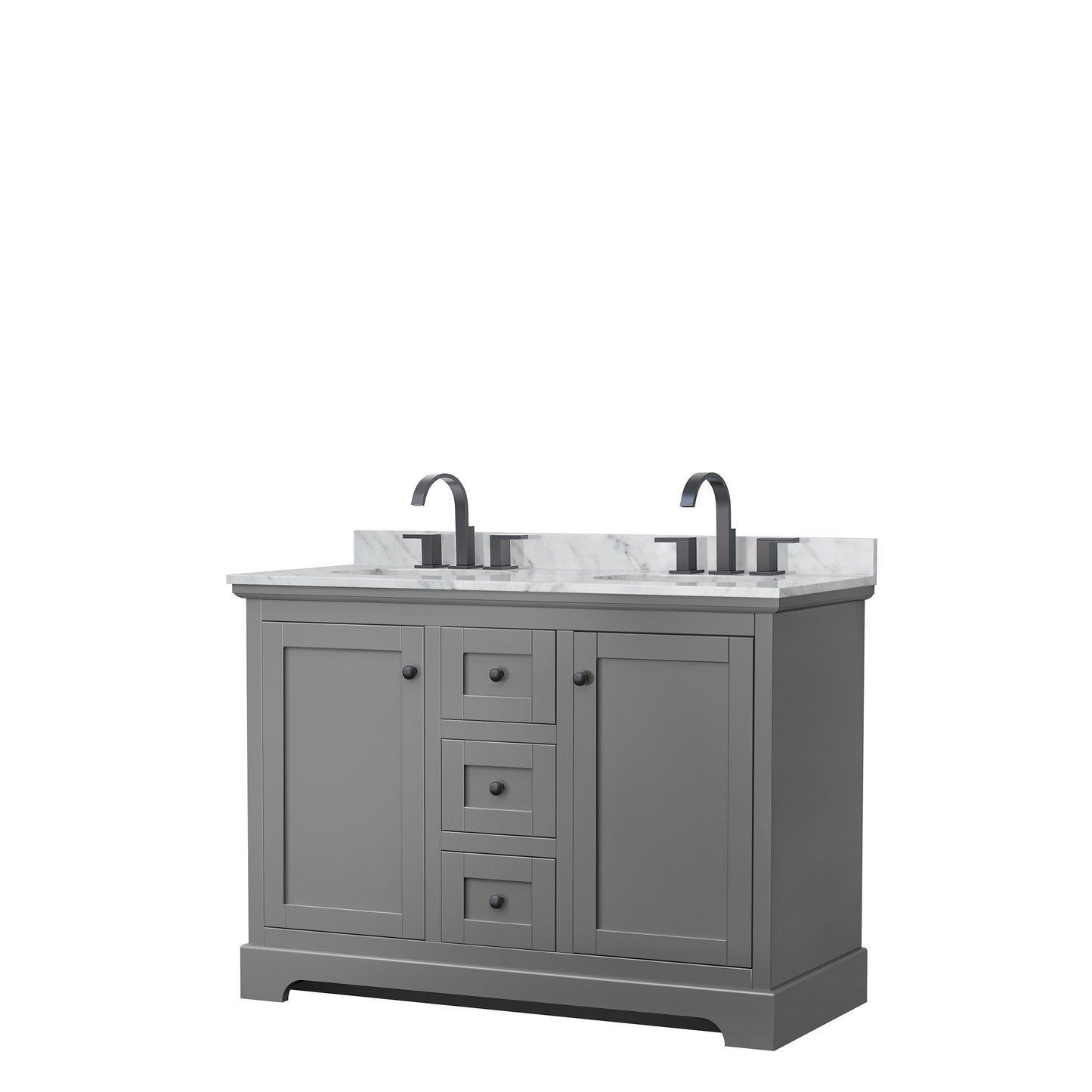 Avery 48" Double Vanity in Dark Gray, Top, Oval Sinks, Matte Black Trim