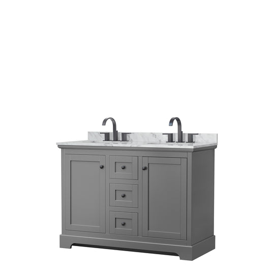 Avery 48" Double Vanity in Dark Gray, Top, Oval Sinks, Matte Black Trim