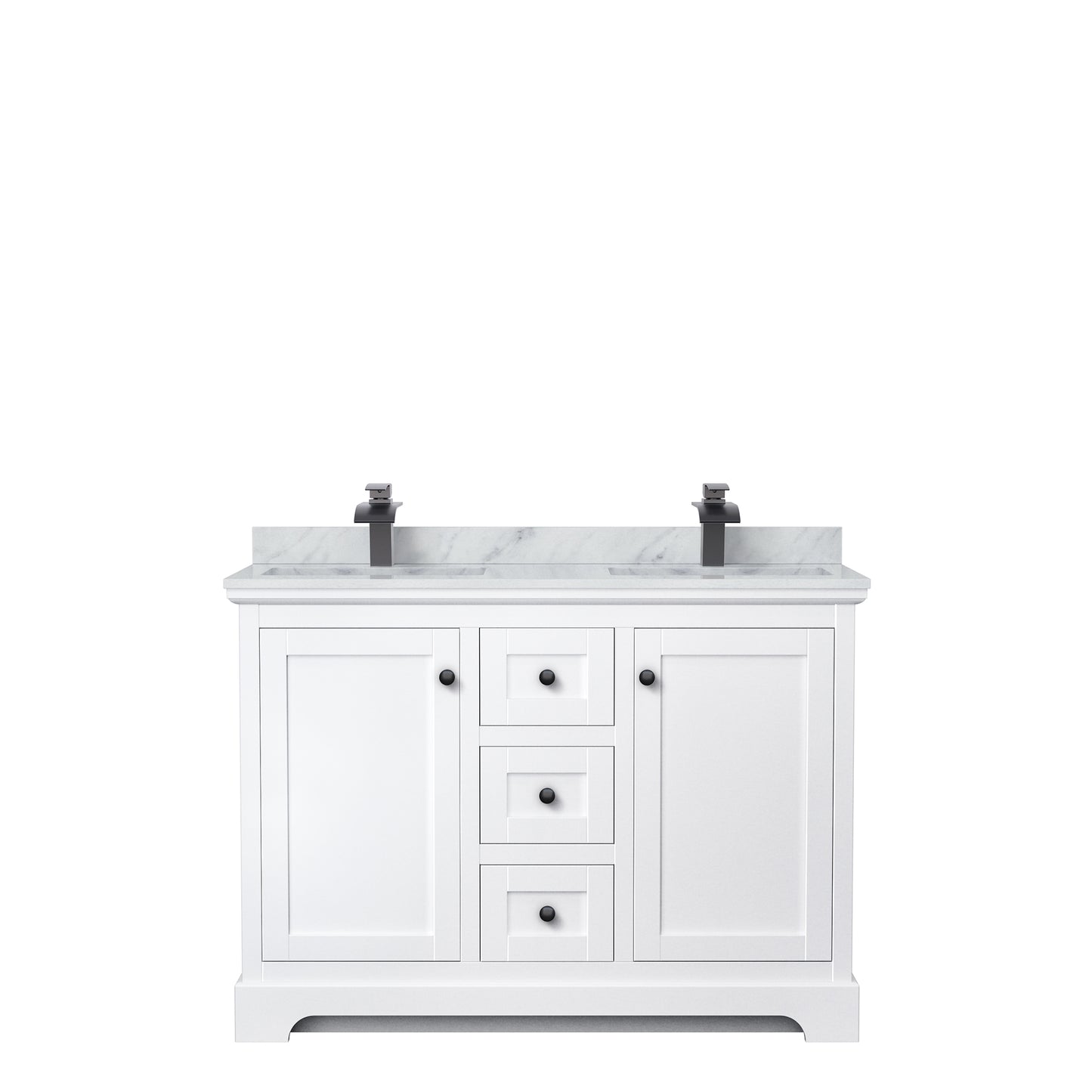 Avery 48" Double Vanity in White, Top, Square Sinks, Matte Black Trim