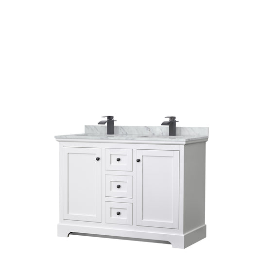 Avery 48" Double Vanity in White, Top, Square Sinks, Matte Black Trim