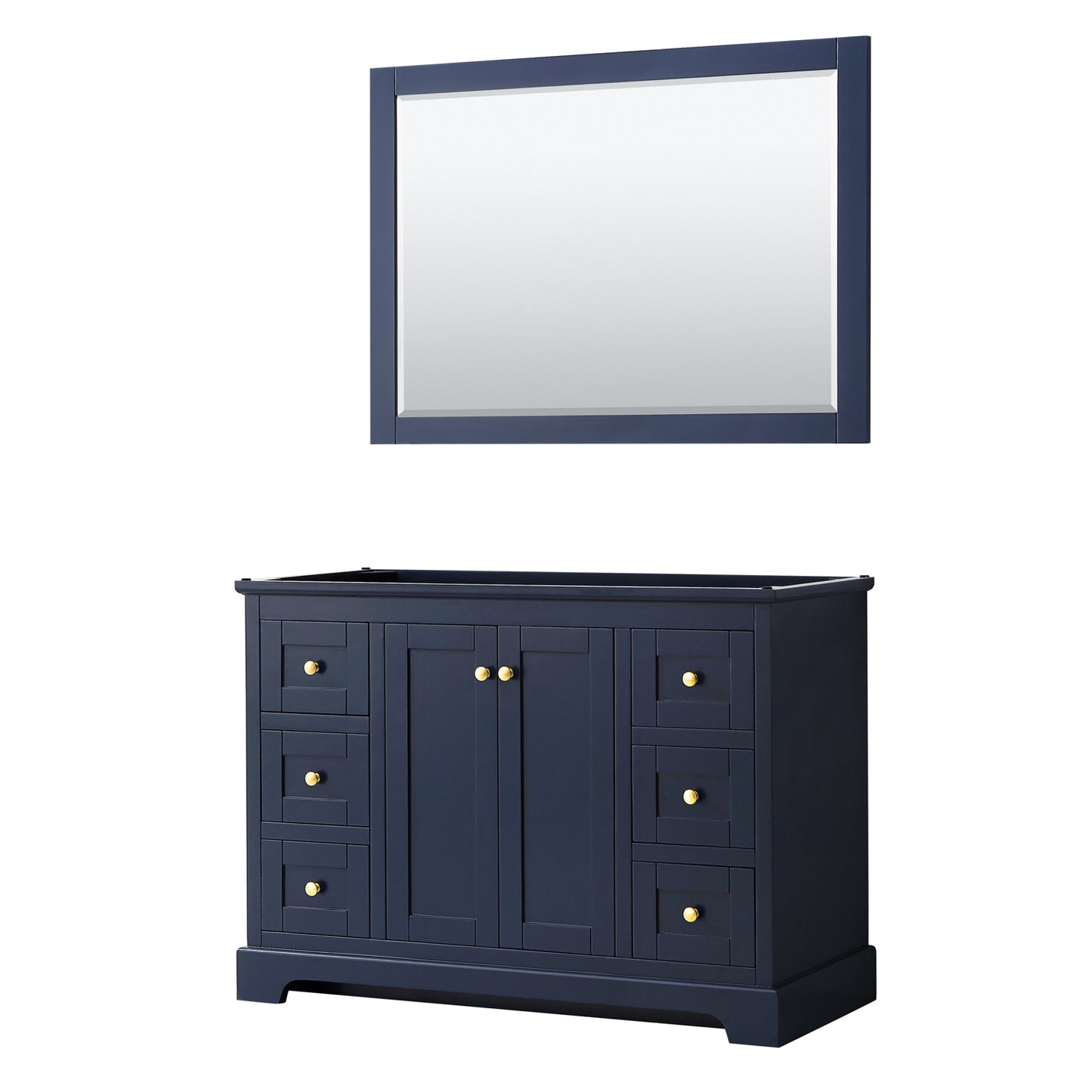 Avery 48 Inch Single Bathroom Vanity in Dark Blue, No Countertop, No Sink, and 46 Inch Mirror