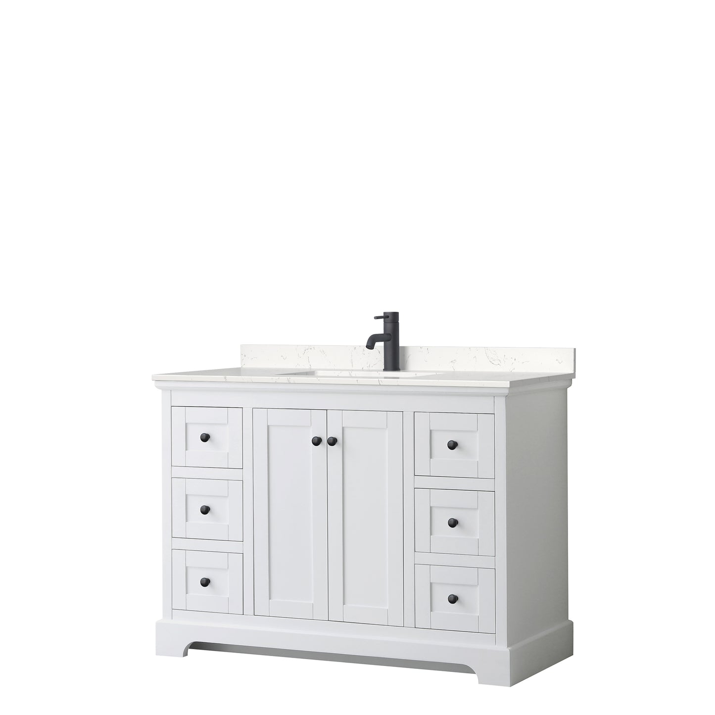 Avery 48" Single Vanity in White, Carrara Cultured Marble Top, Black Trim